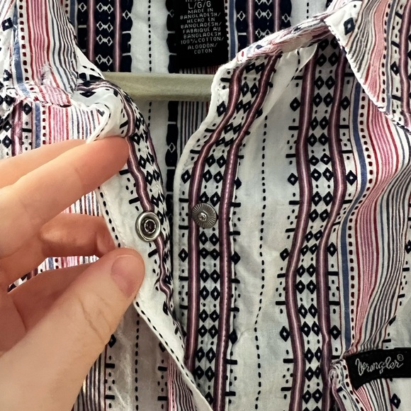 Wrangler Retro Western Snap Button Shirt L Aztec Cowboy Rodeo Boho Cotton - Picture 8 of 12